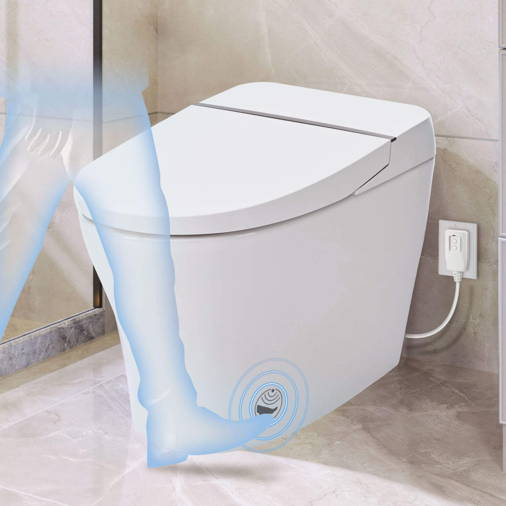 1/1.28 GPF Smart Compact Dual Flush Tankless Toilet Bidet Combo With Self-Cleaning Nozzle And Foot Sensor Flush (SAK58021) - Saksby Wholesale - Small Flush By Foot Induction