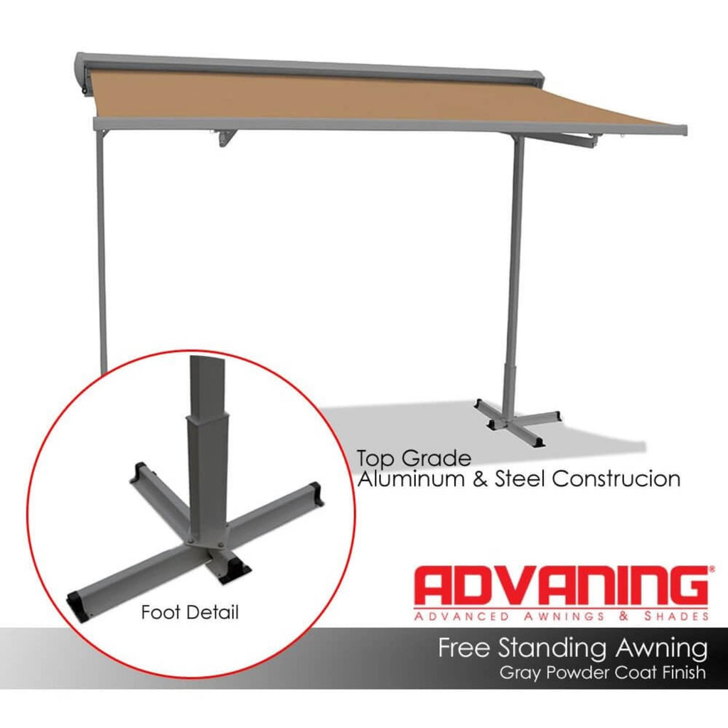 11Ft X 10Ft Advaning FS Series Freestanding Dual Deploying Manual Retractable Awning (Sak62975) - Saksby Wholesale - Canvas Umber Material Fs1110