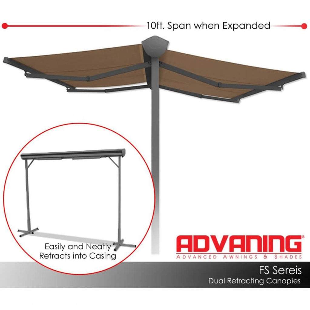 11Ft X 10Ft Advaning FS Series Freestanding Dual Deploying Manual Retractable Awning (Sak62975) - Saksby Wholesale - Canvas Umber Span Fs1110