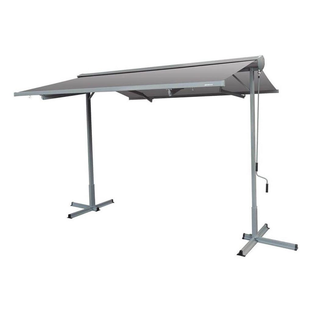 11FTx10FT Advaning FS Series Freestanding Dual Deploying Manual Retractable Awning (Sak62975) - Saksby Wholesale - Gray Front View Fs1110