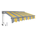 12FTx10FT Advaning Classic Series Electric Fully Assembled Retractable Sun Shade Canopy Awning (Sak92851) - Saksby Wholesale -Sunny Yellow With Gray Stripes Front Right View