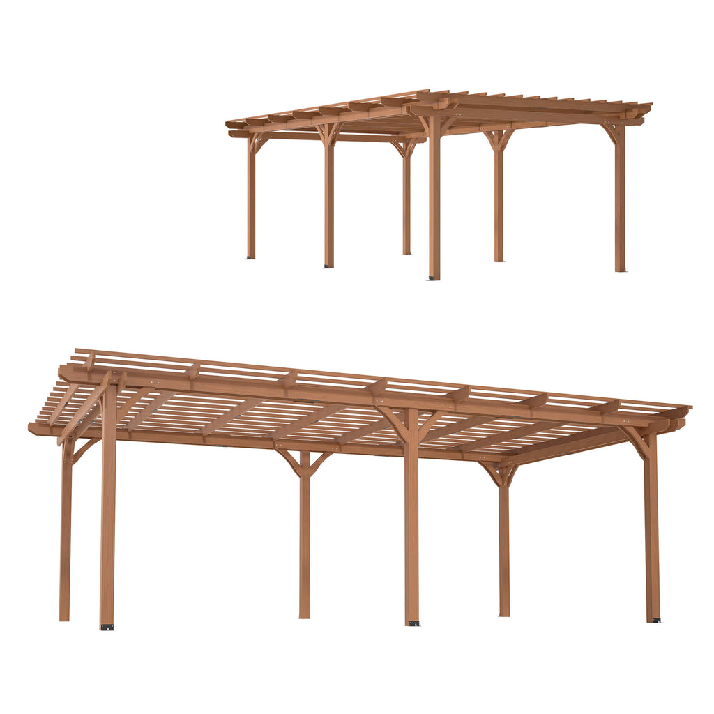 12x16ft Extra Large Outdoor Wooden Waterproof Gazebo Brown Sak76476  Saksby - Front Right And Left Views