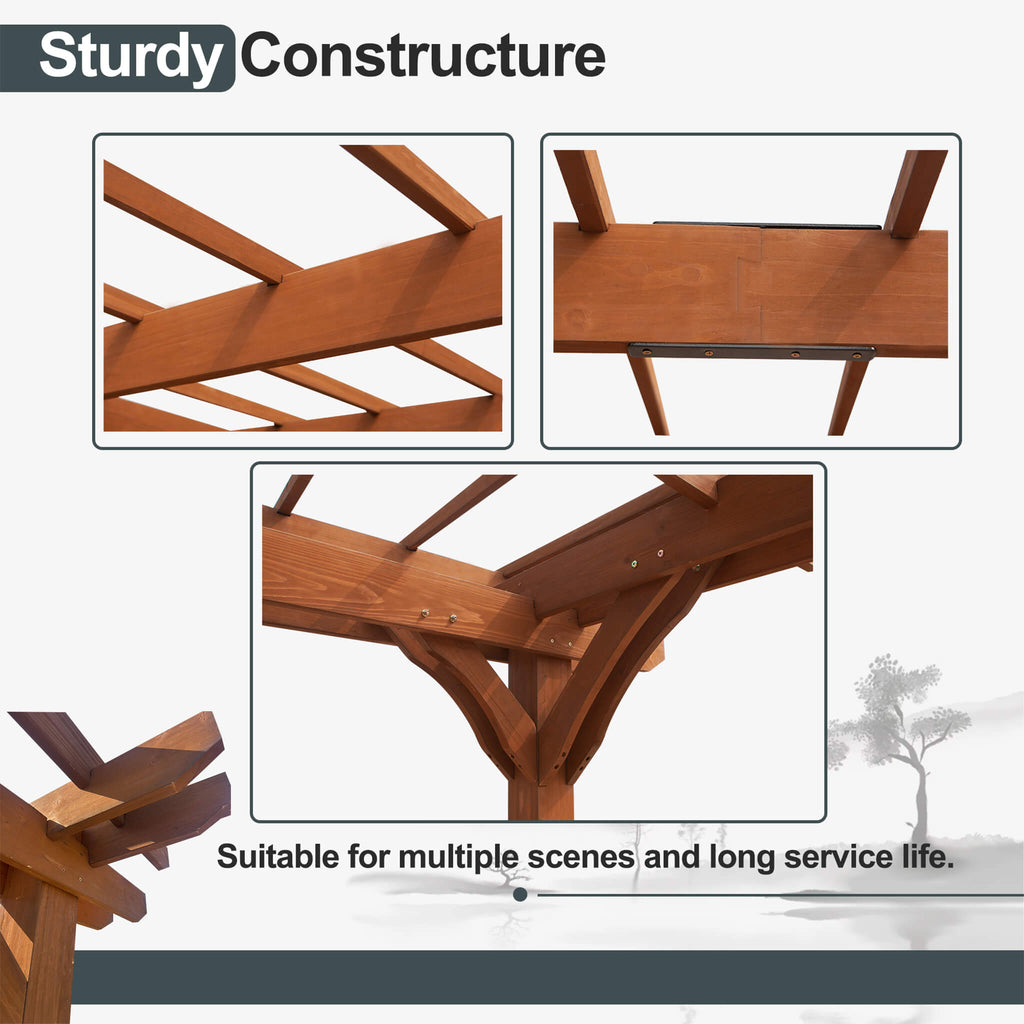 12x16ft Extra Large Outdoor Wooden Waterproof Gazebo Brown Sak76476 Saksby - Sturdy Constructure