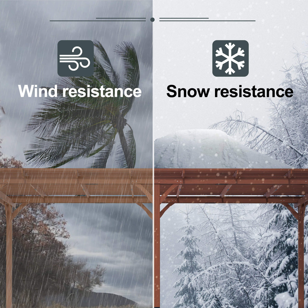 12x16ft Extra Large Outdoor Wooden Waterproof Gazebo Brown Sak76476 Saksby - Wind And Snow Resistance