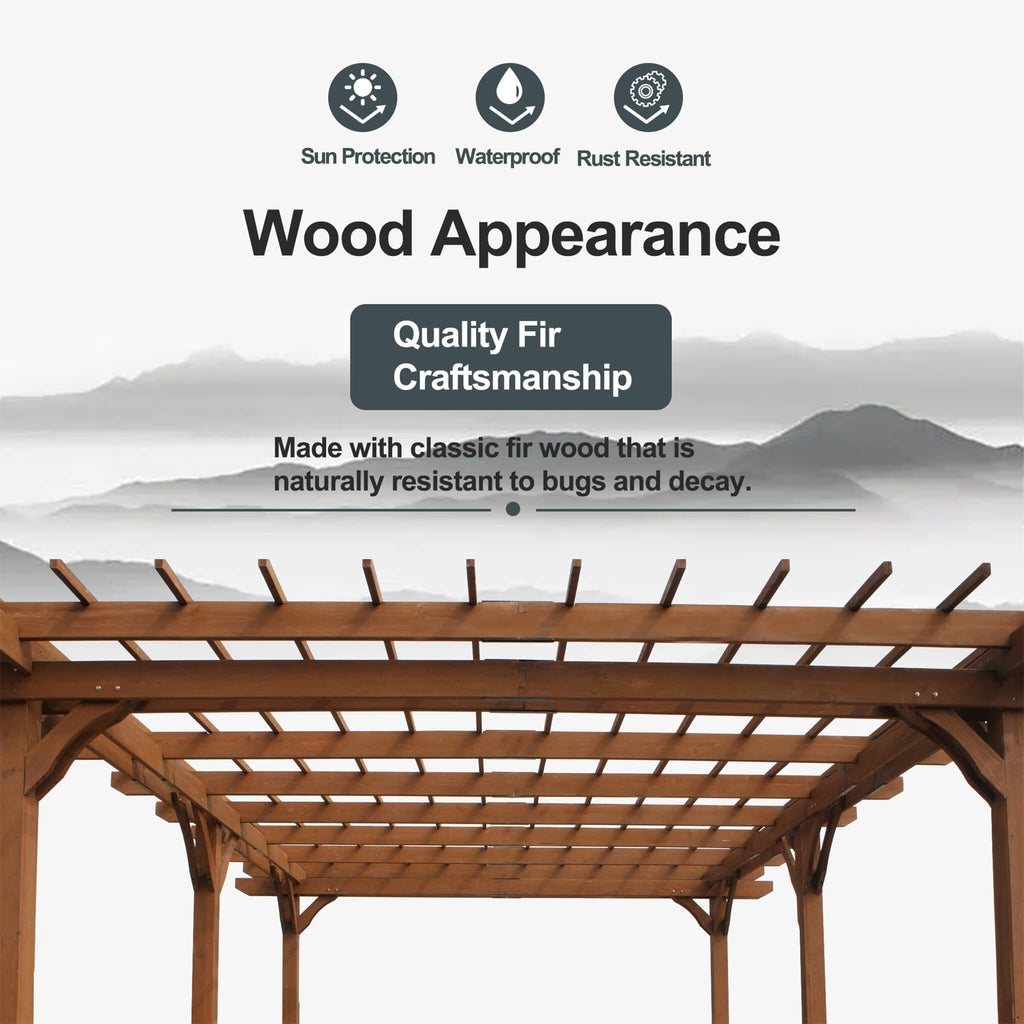 12x16ft Extra Large Outdoor Wooden Waterproof Gazebo Brown Sak76476 Saksby - Wood Appearance
