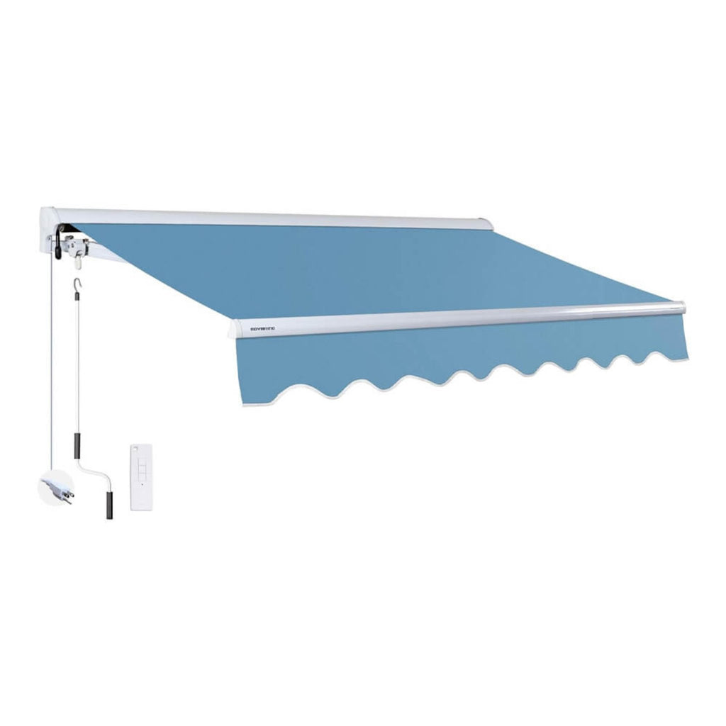 16FTx10FT Advaning Luxury Series Electric Motorized Fully Assembled Retractable Sun Shade Canopy Awning - Saksby Wholesale - Ea1610 Cerulean Front Left View Sak91875 16