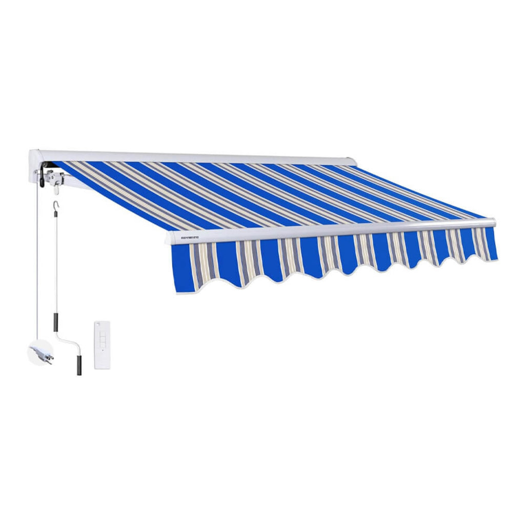 16FTx10FT Advaning Luxury Series Electric Motorized Fully Assembled Retractable Sun Shade Canopy Awning - Saksby Wholesale - Ea1610 Ocean Blue Front Left View Sak91875 11