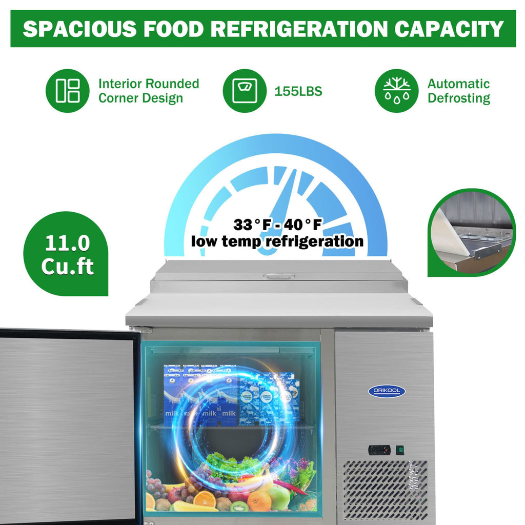 44 Inch Commercial Pizza Prep Table With a Built-In 11 Cu.Ft. Refrigerator (SAK09621) - Saksby Wholesale - Capacity