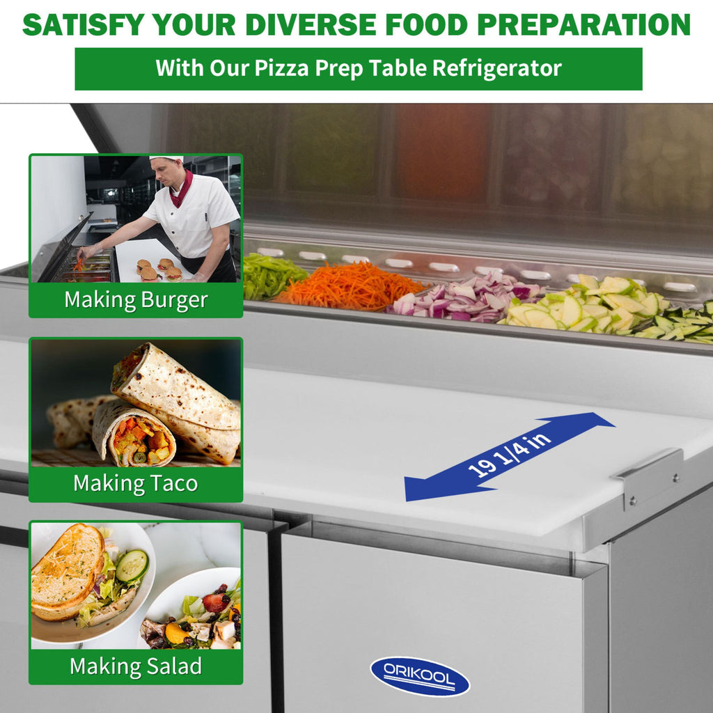 44 Inch Commercial Pizza Prep Table With a Built-In 11 Cu.Ft. Refrigerator (SAK09621) - Saksby Wholesale - Diverse Food Preparation