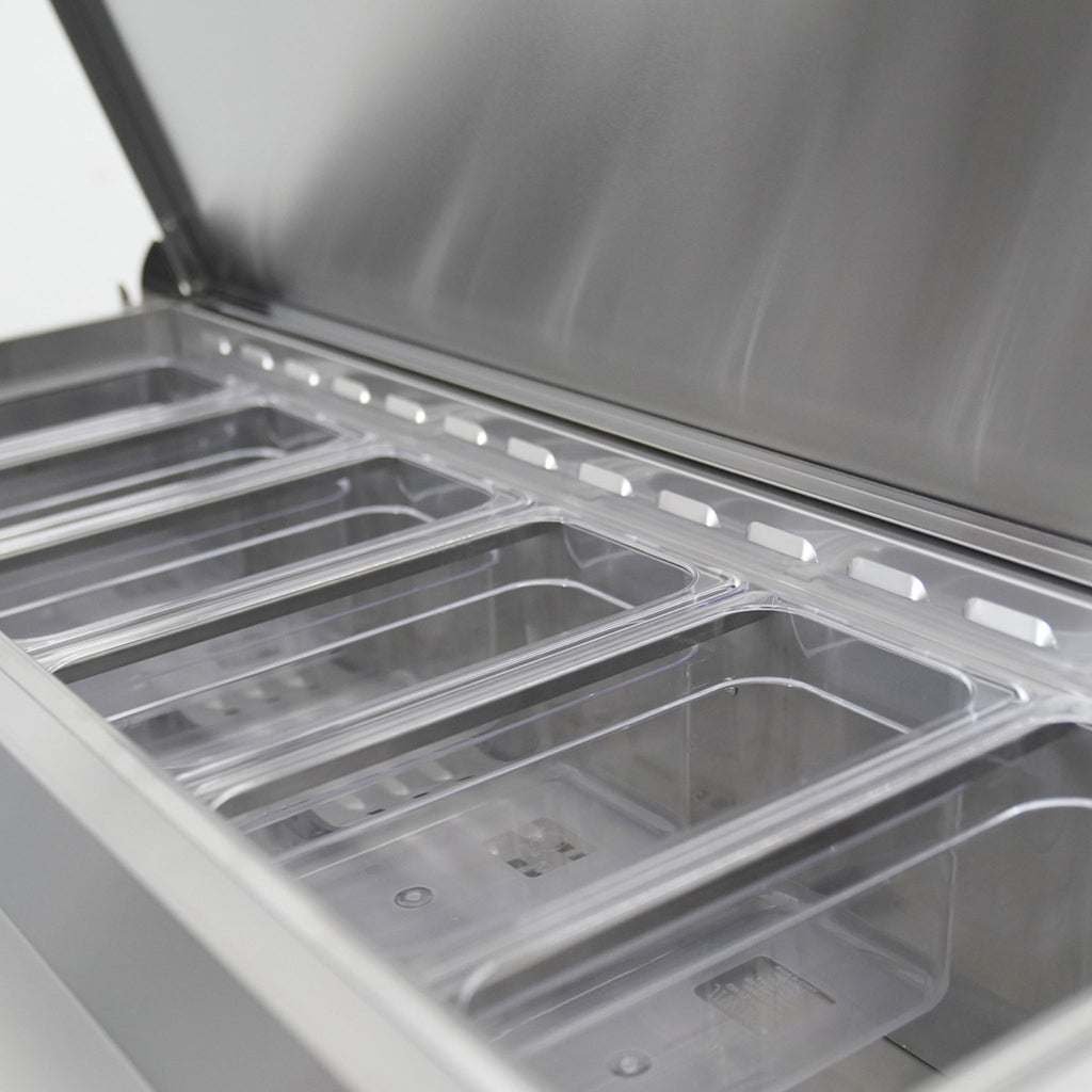 44 Inch Commercial Pizza Prep Table With a Built-In 11 Cu.Ft. Refrigerator (SAK09621) - Saksby Wholesale - Food Prep Container Details