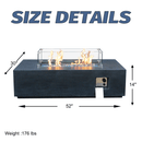52 Inch Outdoor Concrete Liquid Propane Rectangular Fire Pit Table (SAK84314) - Saksby Wholesale - Dimensions