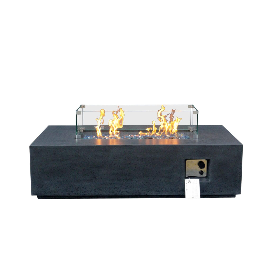 52 Inch Outdoor Concrete Liquid Propane Rectangular Fire Pit Table (SAK84314) - Saksby Wholesale - Front View
