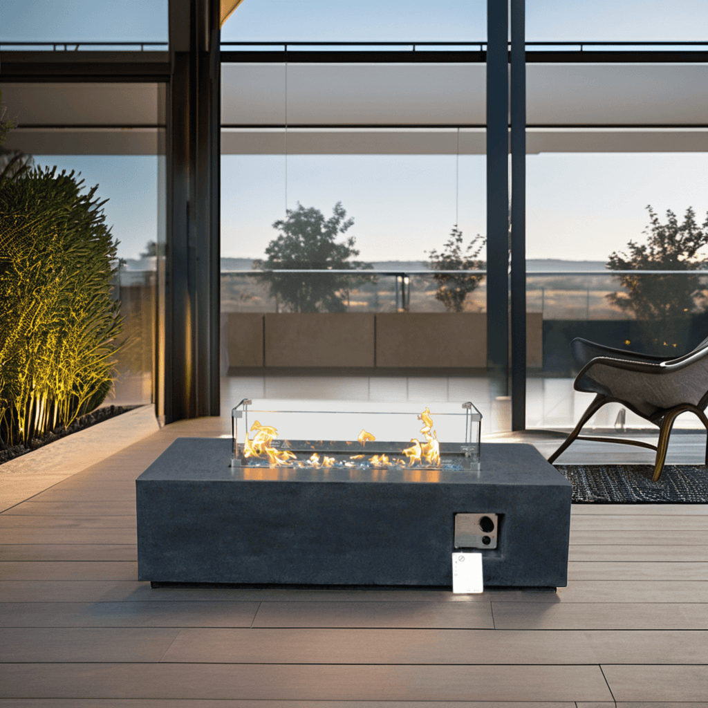 52 Inch Outdoor Concrete Liquid Propane Rectangular Fire Pit Table (SAK84314) - Saksby Wholesale - Lifestyle