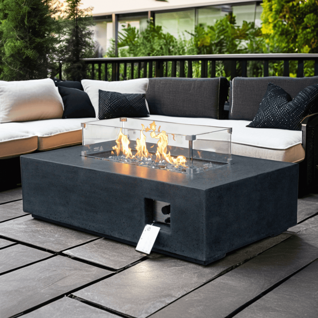 52 Inch Outdoor Concrete Liquid Propane Rectangular Fire Pit Table (SAK84314) - Saksby Wholesale - Lifestyle