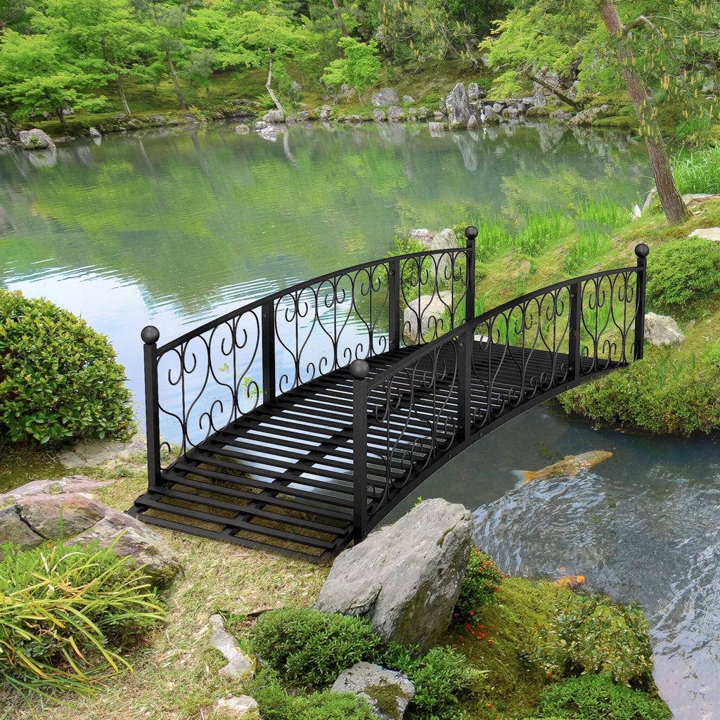 7FT Decorative Metal Arch Footbridge Garden Bridge With Safety Siderails (SAK53829) - Saksby Wholesale - Stream Lifestyle