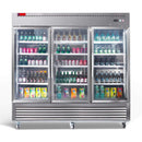 82 Inch Commercial Stainless Steel Upright Display 3 Section Merchandiser Refrigerator Sak15724 Saksby - Front View In White Background