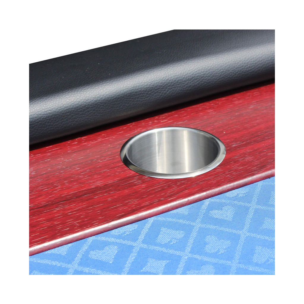 96 Inch Poker Table With Speed Cloth And Wooden Texture Racetrack For 10 Players (SAK75023) - Saksby Wholesale - Chips Tray Details