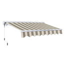 Advaning Luxury Series Premium Fully Assembled Retractable Sun Shade Canopy Awning - Saksby Wholesale - Driftwood And Alabaster Stripes Front Left View Sak91875
