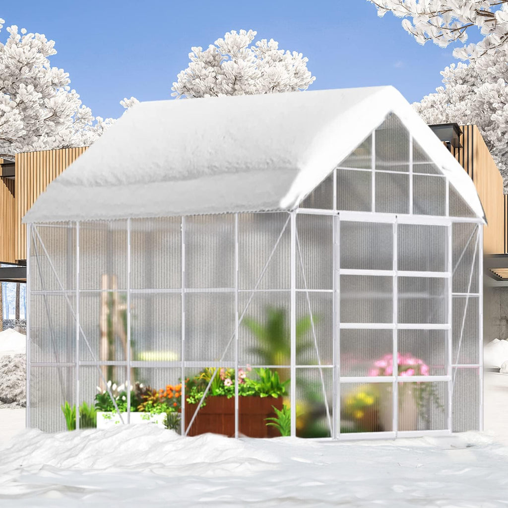 Premium Outdoor Aluminum Walk-In Greenhouse With Polycarbonate Panels & Sliding Doors, Side View