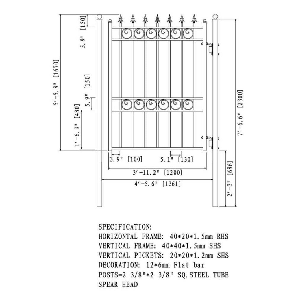 ALEKO OSLO Style Steel Pedestrian Gate, 5FT (SAK45920)-SAKSBY