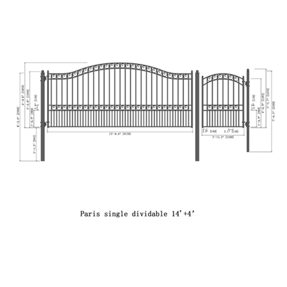 ALEKO Paris Style Steel Single Swing Driveway Gate With Pedestrian Gate (SAK54729)-SAKSBY