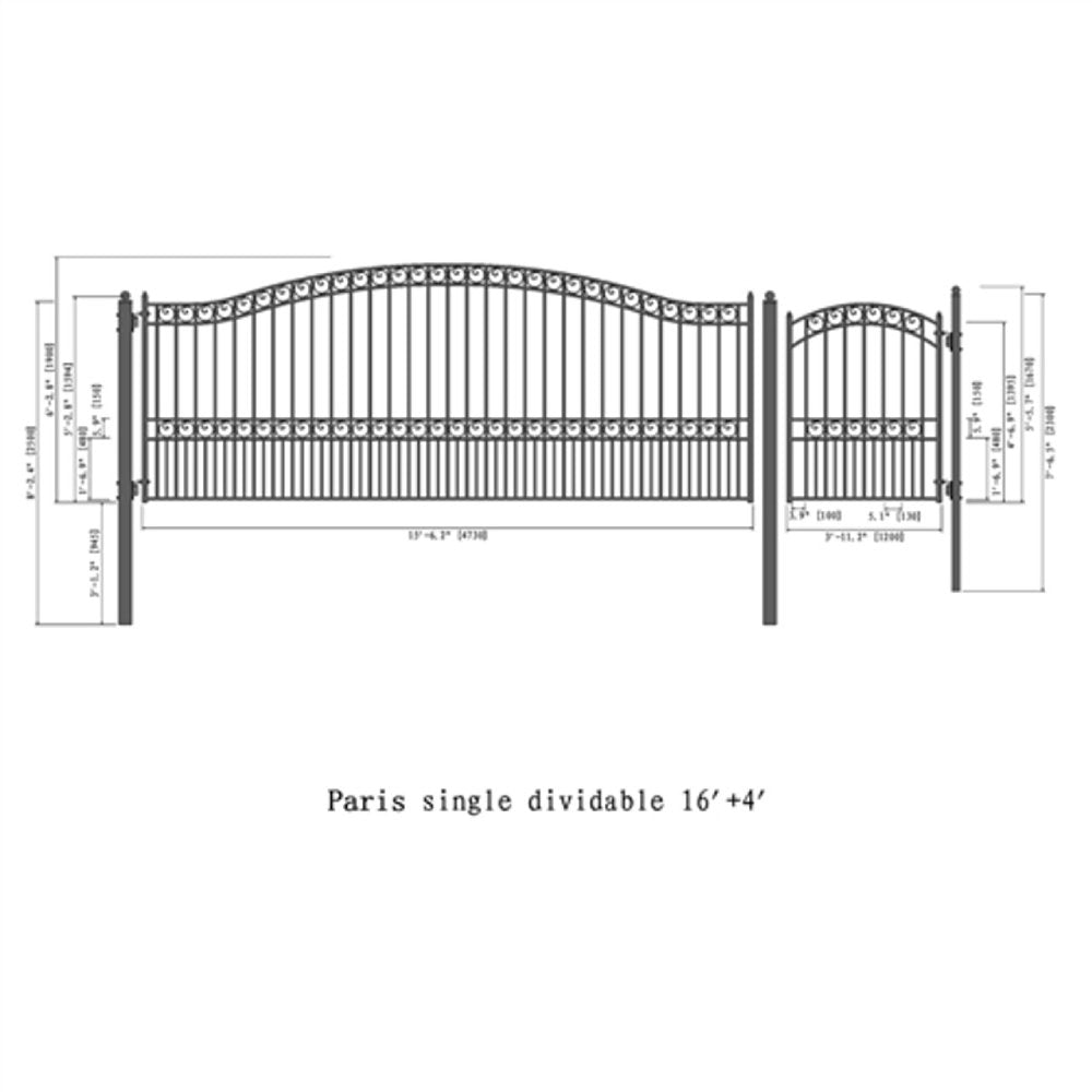 ALEKO Paris Style Steel Single Swing Driveway Gate With Pedestrian Gate (SAK54729)-SAKSBY