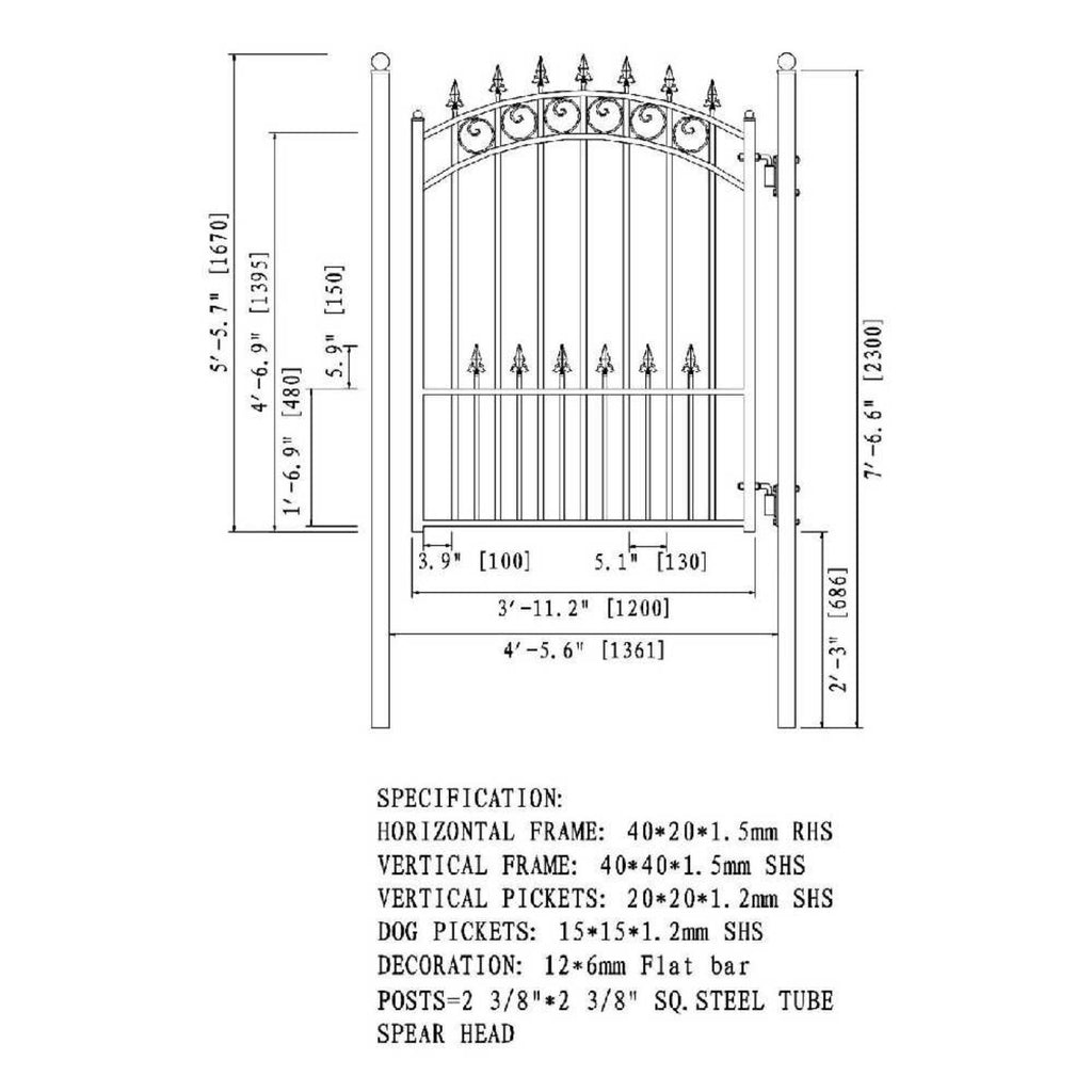 ALEKO PRAGUE Style Steel Pedestrian Gate, 5FT (SAK90257)-SAKSBY