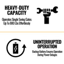 Aleko Single Swing Gate Operator Backup Kit ACC2 880lbs GG650U AS650U SAK58314 Saksby - Features