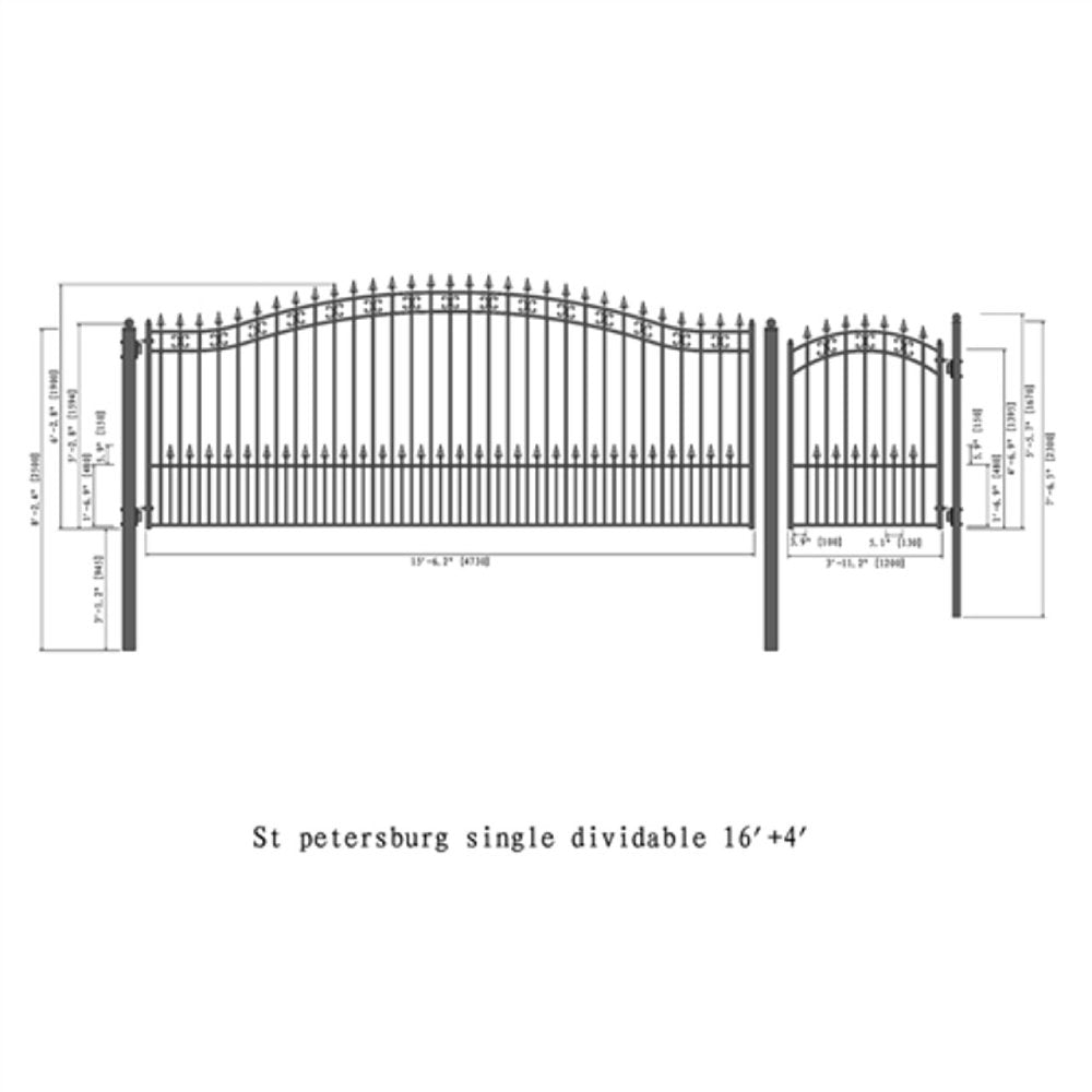 ALEKO ST. LOUIS Style Steel Single Swing Driveway Gate With Pedestrian Gate (SAK13954)-SAKSBY