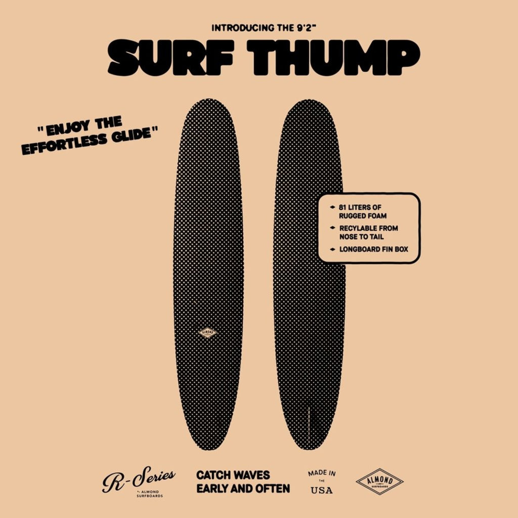 ALMOND SURFBOARD 9'2 R-SERIES Surf Thump With High Density Foam And Noserideable (SAK32109) - SAKSBY.com - Surfboard - SAKSBY.com