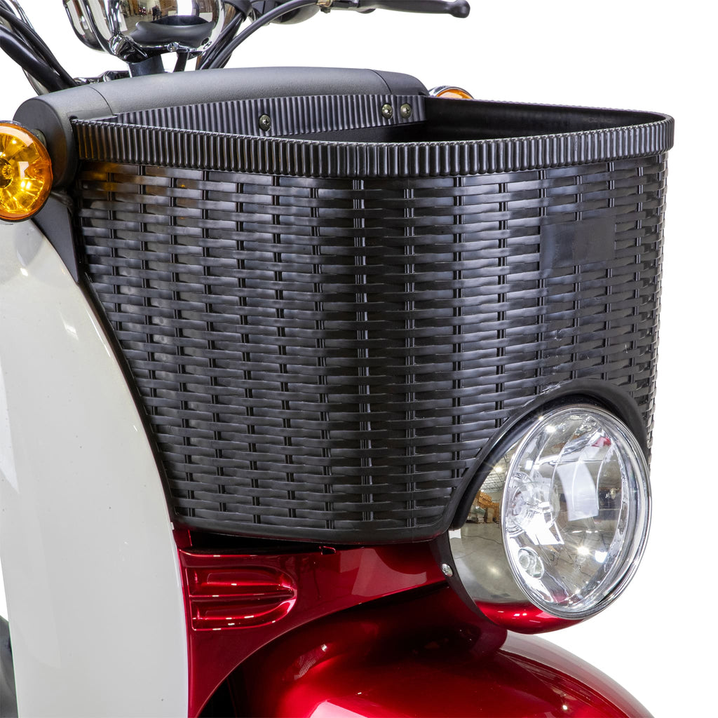 Bespoke Supreme Premium Electric Mobility Scooter With Electronic Speed Control 400lbs Red And White Sak28351 Saksby - Front Basket With Black Seat And Chrome Rims