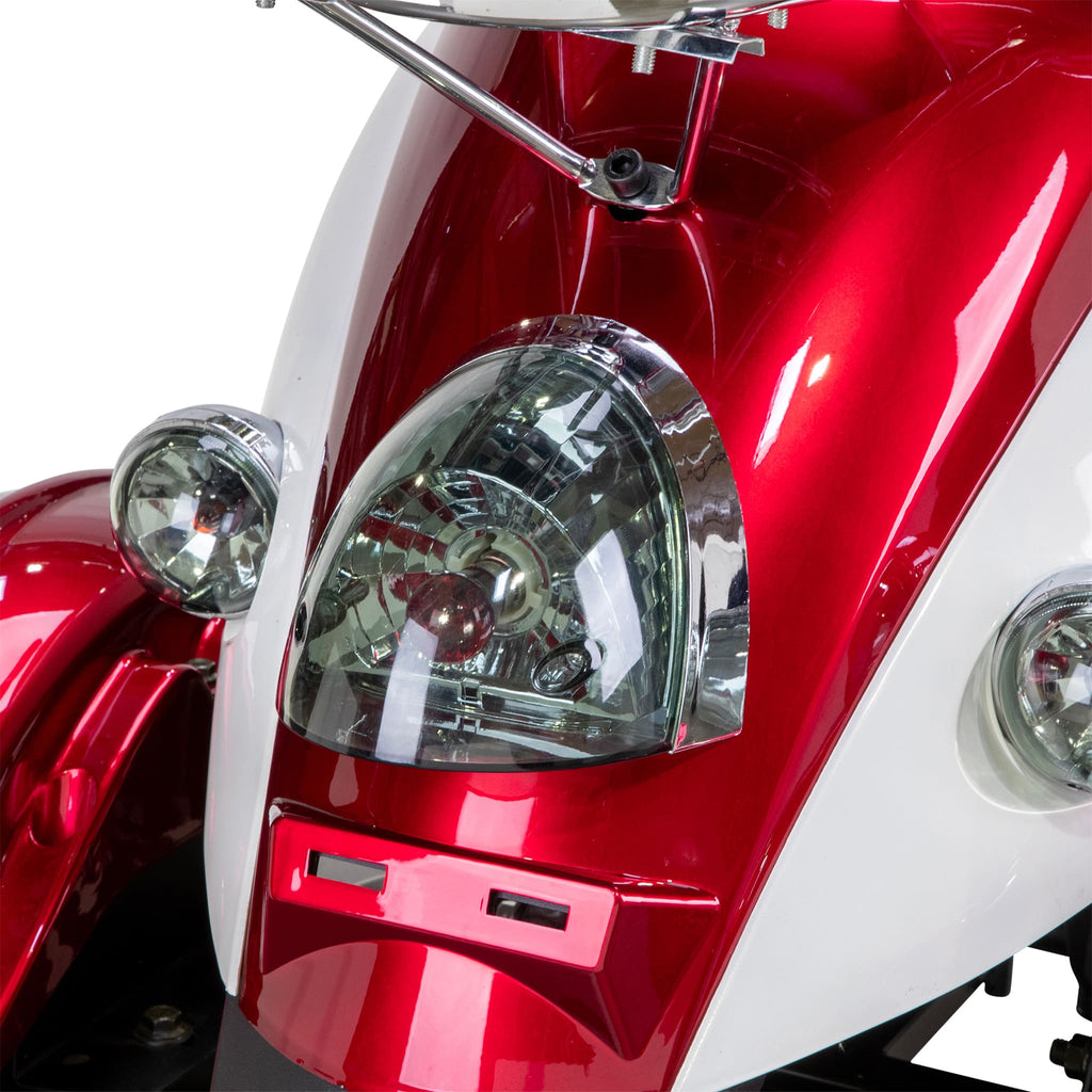 Bespoke Supreme Premium Electric Mobility Scooter With Electronic Speed Control 400lbs Red And White Sak28351 Saksby - Front LED Lights With Black Seat And Chrome Rims