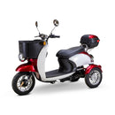 Bespoke Supreme Premium Electric Mobility Scooter With Electronic Speed Control 400lbs Red And White Sak28351 Saksby - Front Left View With Black Seat And Chrome Rims