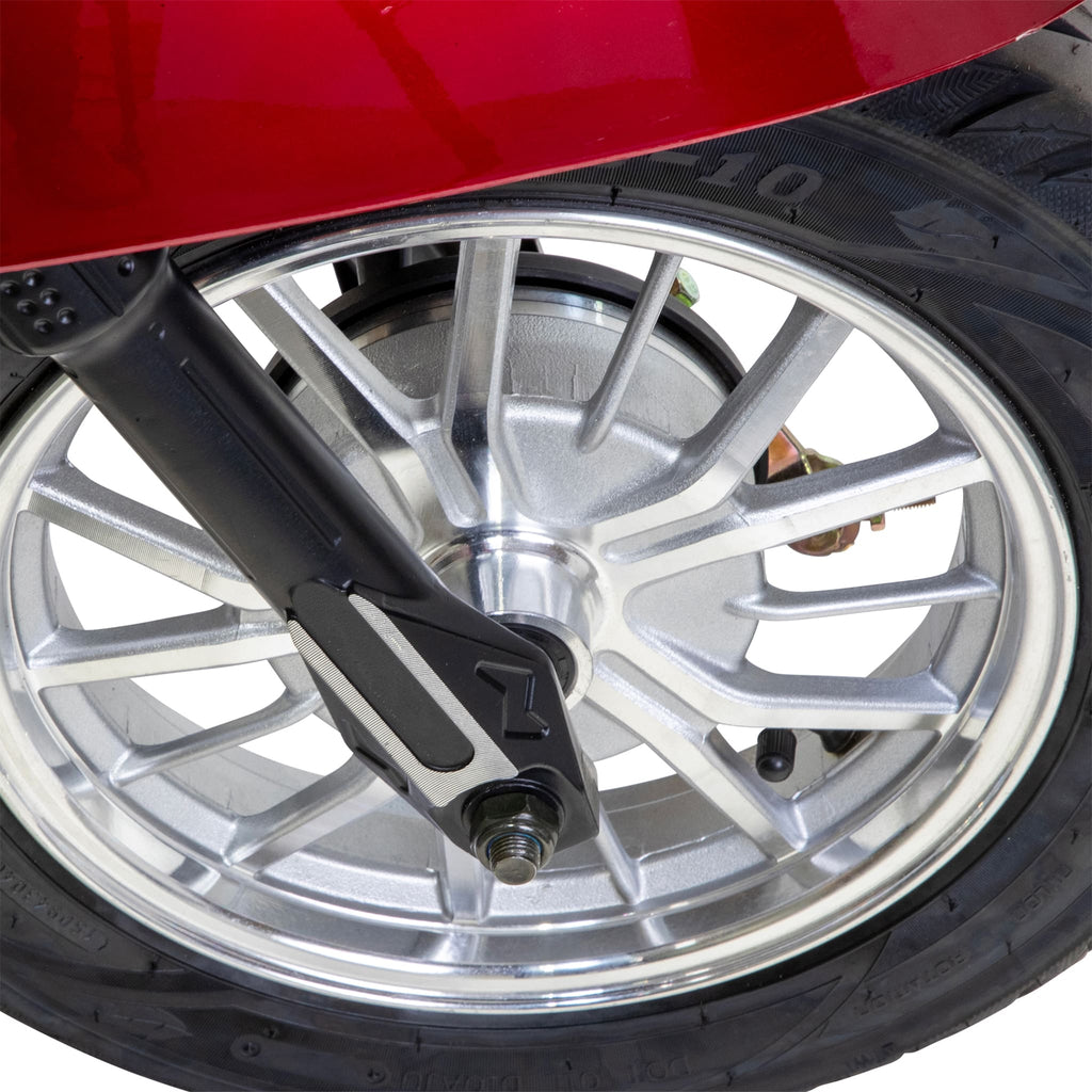 Bespoke Supreme Premium Electric Mobility Scooter With Electronic Speed Control 400lbs Red And White Sak28351 Saksby - Front Wheel With Black Seat And Chrome Rims