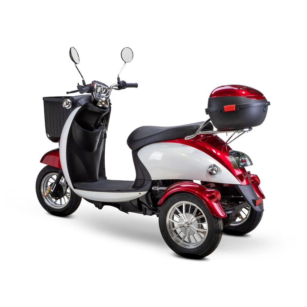 Bespoke Supreme Premium Electric Mobility Scooter With Electronic Speed Control 400lbs Red And White Sak28351 Saksby - Rear Left View With Black Seat And Chrome Rims