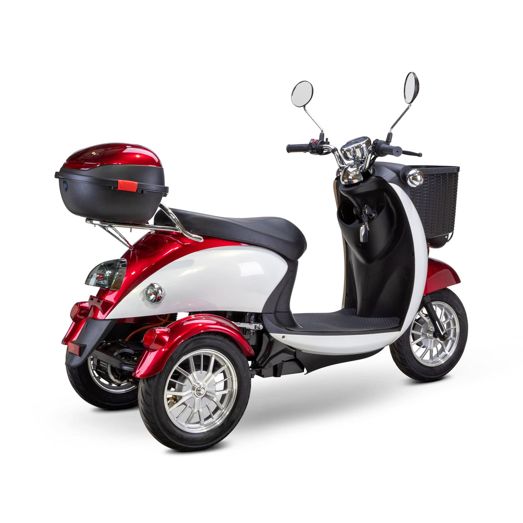 Bespoke Supreme Premium Electric Mobility Scooter With Electronic Speed Control 400lbs Red And White Sak28351 Saksby - Rear Right View With Black Seat And Chrome Rims