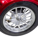 Bespoke Supreme Premium Electric Mobility Scooter With Electronic Speed Control 400lbs Red And White SAK28351 Saksby - Rear Wheel With Black Seat And Chrome Rims