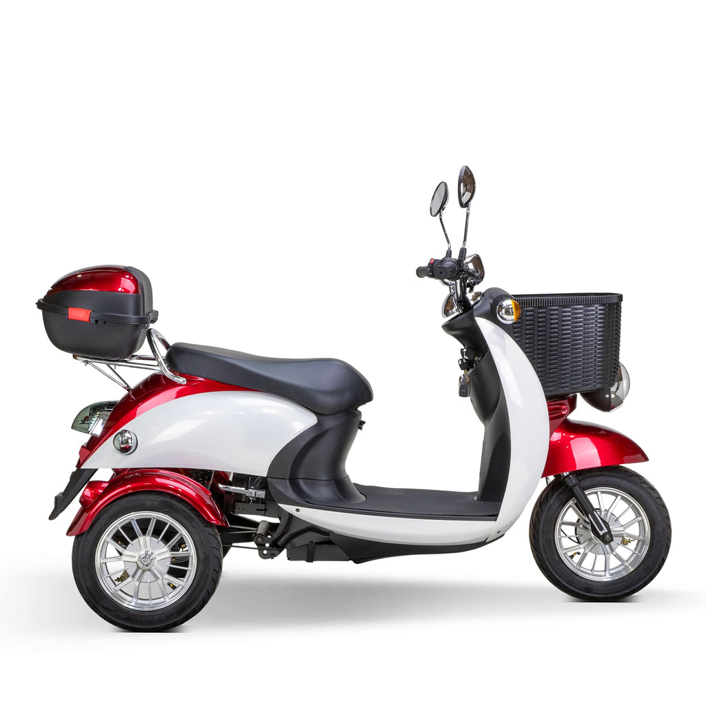 Bespoke Supreme Premium Electric Mobility Scooter With Electronic Speed Control 400lbs Red And White SAK28351 Saksby - Right View With Black Seat And Chrome Rims