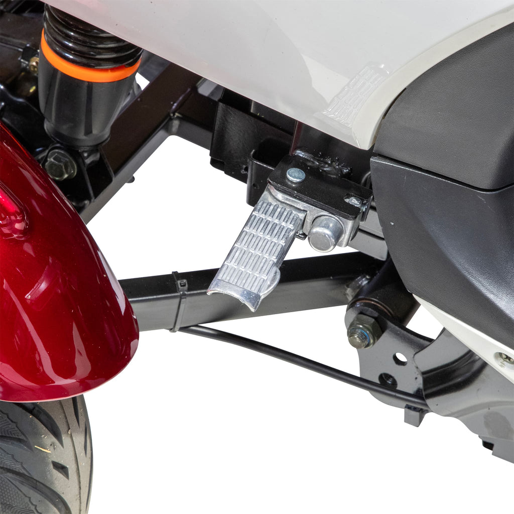 Bespoke Supreme Premium Electric Mobility Scooter With Electronic Speed Control 400lbs Red And White SAK28351 Saksby - Side Pedal With Black Seat And Chrome Rims