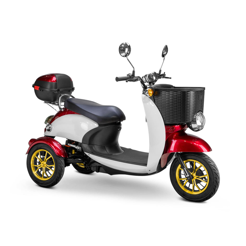 Bespoke Supreme Premium Electric Mobility Scooter With Electronic Speed Control 400lbs Red And White SAK28351 Saksby - With Black Seat And Gold Rims