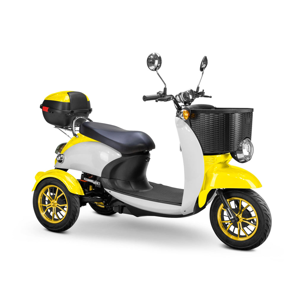 Bespoke Supreme Premium Electric Mobility Scooter With Electronic Speed Control 400lbs Yellow And White Sak28351 Saksby - With Black Seat And Gold Rims