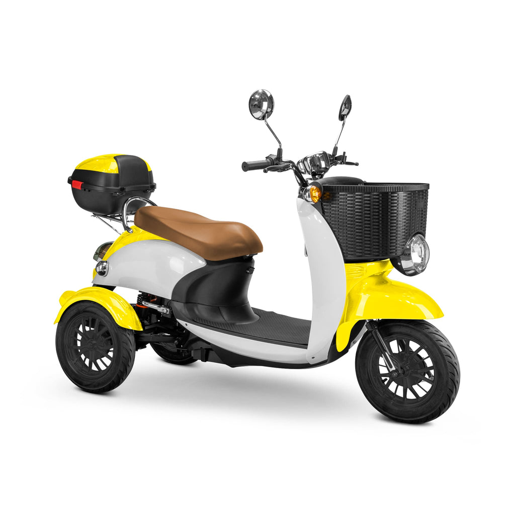 Bespoke Supreme Premium Electric Mobility Scooter With Electronic Speed Control 400lbs Yellow And White Sak28351 Saksby - With Brown Seat And Black Rims