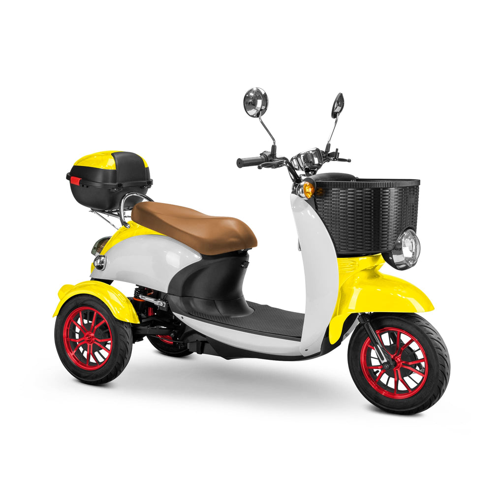 Bespoke Supreme Premium Electric Mobility Scooter With Electronic Speed Control 400lbs Yellow And White Sak28351 Saksby - With Brown Seat And Red Rims