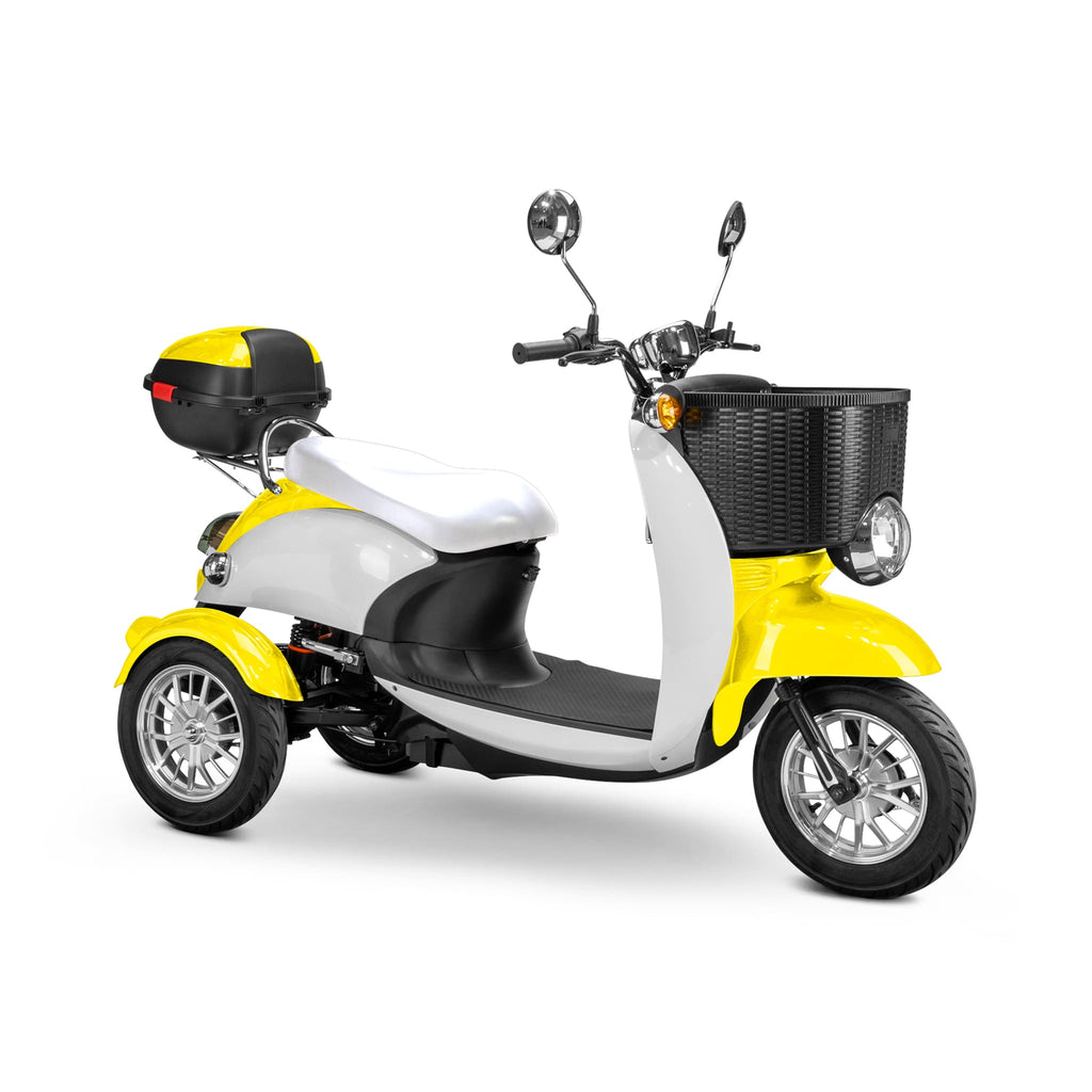Bespoke Supreme Premium Electric Mobility Scooter With Electronic Speed Control 400lbs Yellow And White Sak28351 Saksby - With White Seat And Chrome Rims