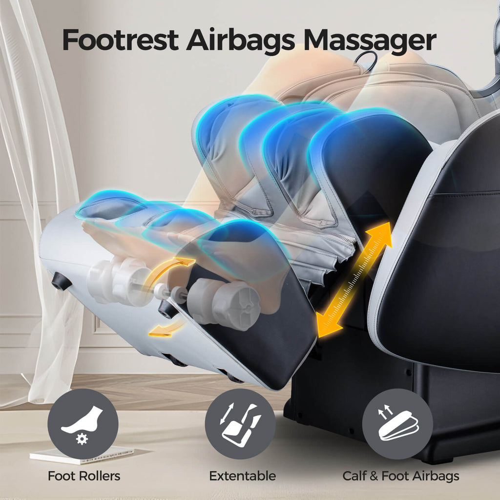 Bosscare Full Body 3D Zero Gravity Shiatsu Recline Massage Chair With Waist Heating White SAK37215 Saksby - Footrest