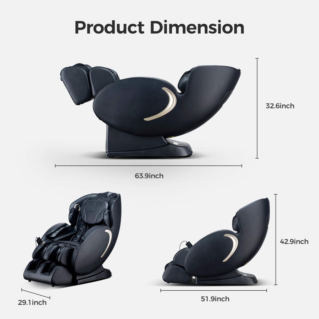 Bosscare Full Body 3D Zero Gravity Shiatsu Recliner Massage Chair With App Black SAK32840 Saksby -Dimensions
