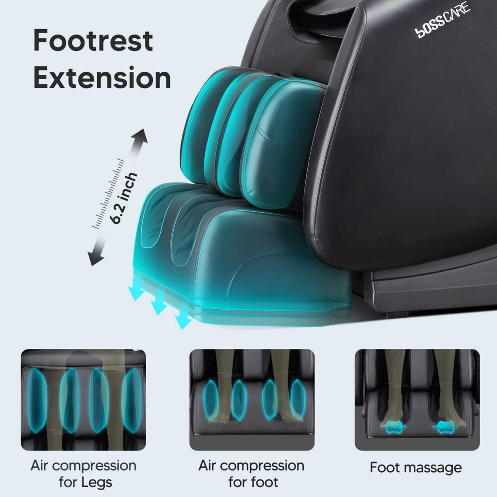 Bosscare Full Body Zero Gravity Shiatsu Recliner Massage Chair With AI Voice And App Control Black SAK52960 Saksby - Footrest Extension