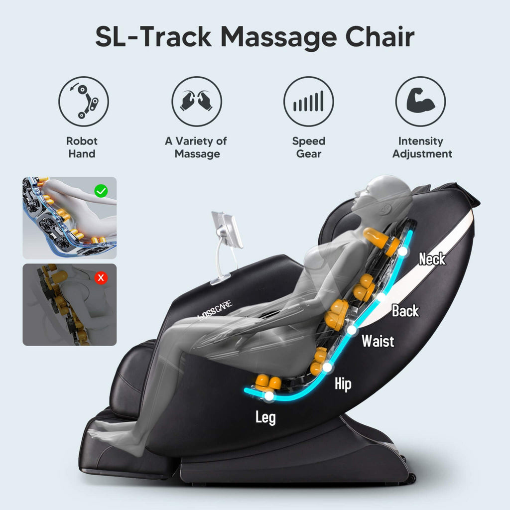 Bosscare Full Body Zero Gravity Shiatsu Recliner Massage Chair With AI Voice And App Control Black SAK52960 Saksby - SL Track