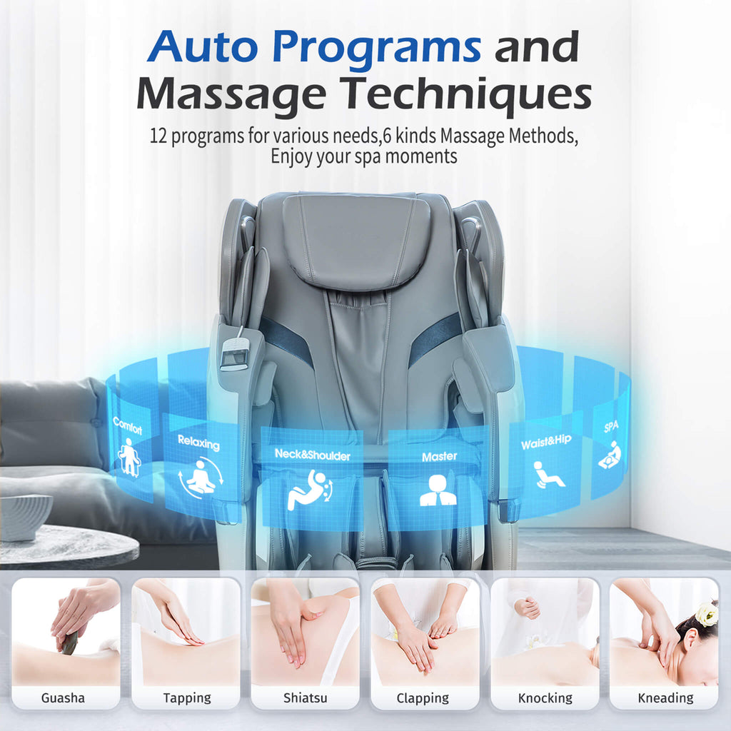 Bosscare Premium Full Body Zero Gravity Massage Chair With AI Voice And App Control Gray SAK35970 Saksby - Automatic Program And Massage Techniques