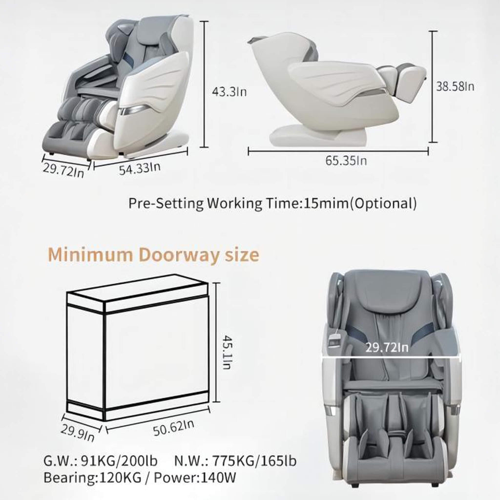 Bosscare Premium Full Body Zero Gravity Massage Chair With AI Voice And App Control Gray SAK35970 Saksby - Dimensions